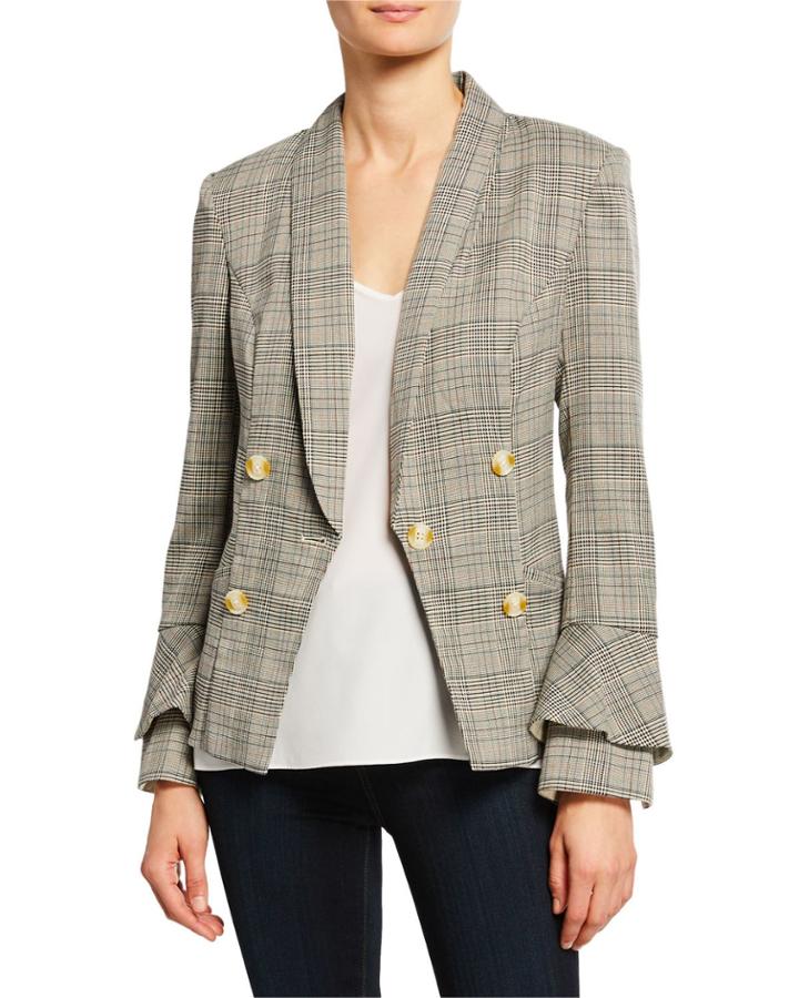 Plaid Shawl Collar Tiered-sleeve Blazer