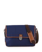 Leather-trim Nylon Messenger Bag, Navy