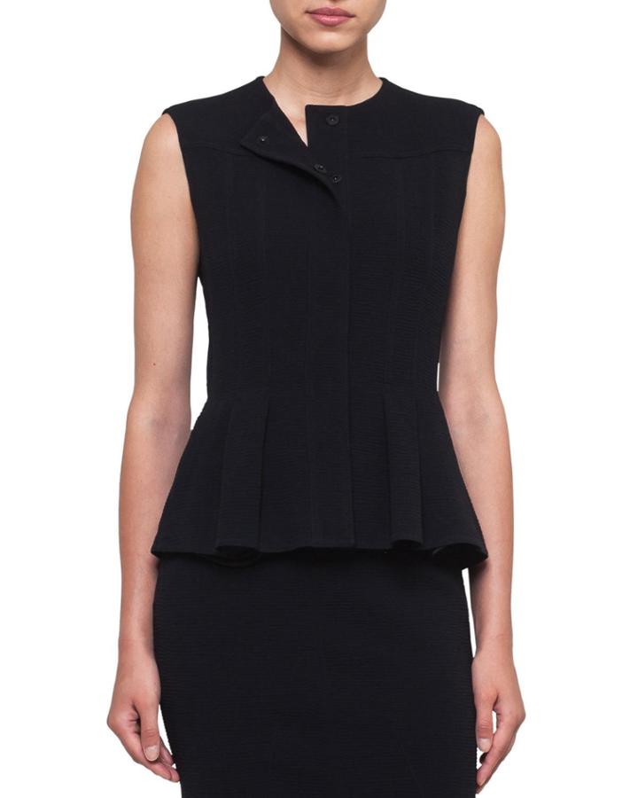 Round-neck Snap-front Wool-stretch Peplum Gilet