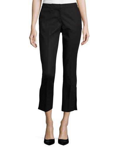 Cropped Trousers With Crochet-trim, Black