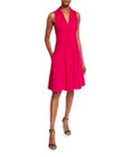 Romee V-neck Sleeveless Full Skirt Ponte Dress W/ Collar