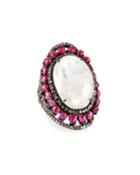 Moonstone Oval Glass Ruby Ring,