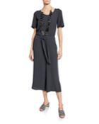 Scoop-neck Short-sleeve Crop Wide-leg Silk Crepe Jumpsuit