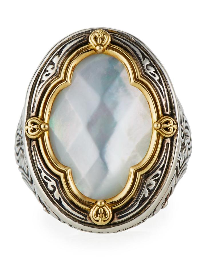 Silver & 18k Gold Mother-of-pearl Oval Ring