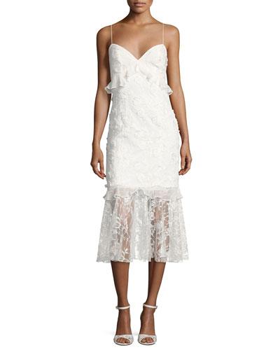 Milan Sleeveless Lace Fit-and-flare Cocktail Dress, Ivory