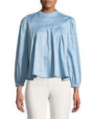Pleated Faux-pearl Blouse