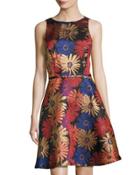 Floral Jacquard Sleeveless Fit & Flare Dress,