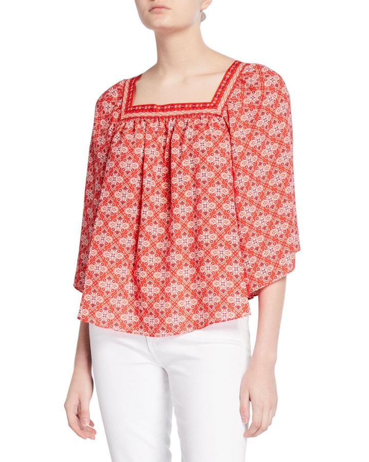 Printed Square-neck Top