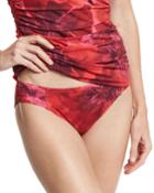 Poppy Floral Shirred-side Swim Bikini Bottom, Red