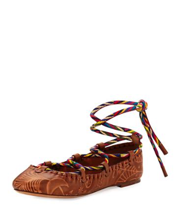 Santeria Lace-up Ballerina Flat, Bright Cuir