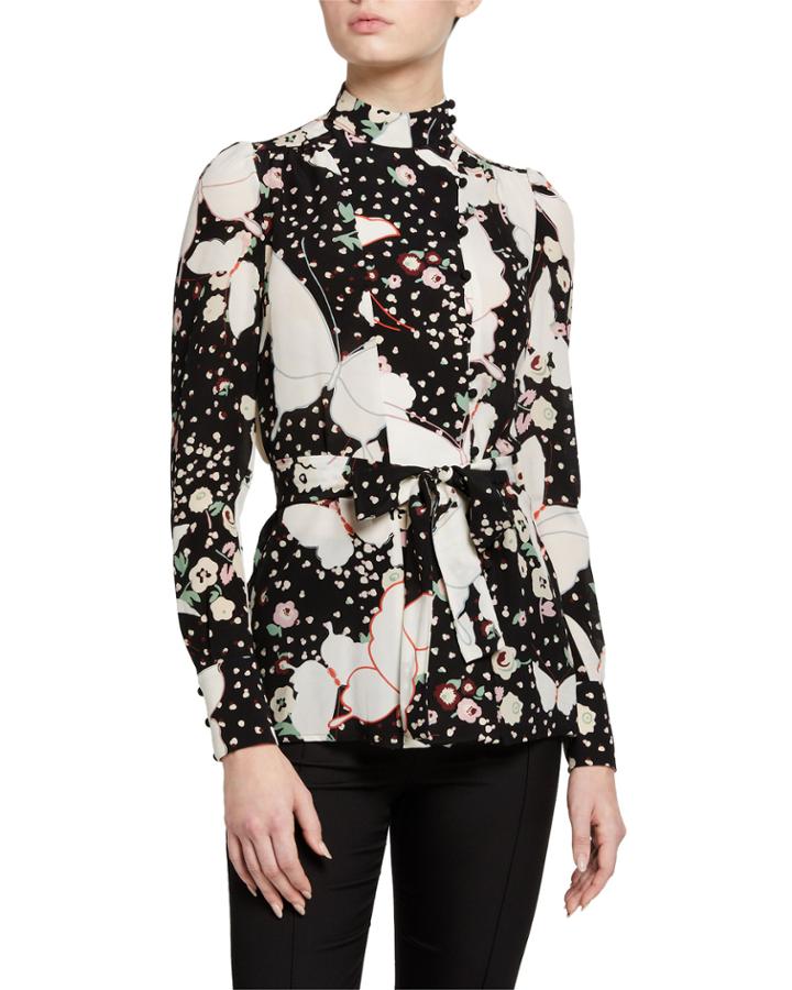 Printed Mock Neck Belted