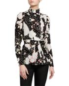 Printed Mock Neck Belted