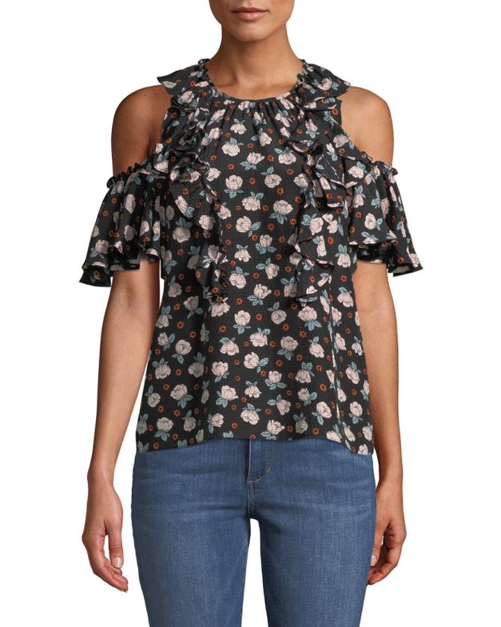 Rosalie Cold-shoulder Floral-crepe Blouse