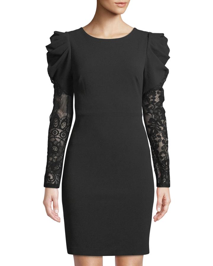 Puff-shoulder Lace-sleeve Dress