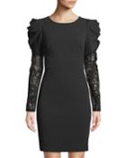 Puff-shoulder Lace-sleeve Dress