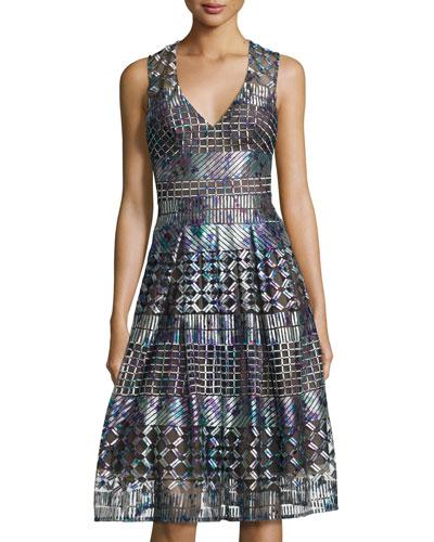 Lace Mesh-panel Evening Dress, Italian Plum