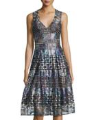 Lace Mesh-panel Evening Dress, Italian Plum