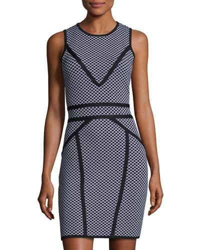 Sleeveless Milano Knit Sheath Dress, Black/white