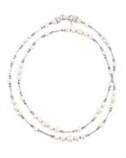 Silvertone Long Pearl & Crystal Beaded Necklace