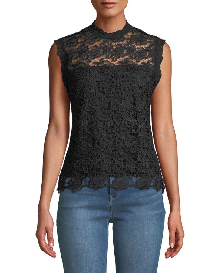 Lace Mock-neck Sleeveless Blouse