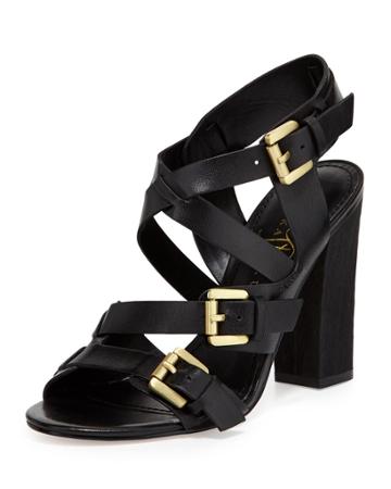 Ivanka Trump Berni Leather Strappy Chunky Sandal, Black -