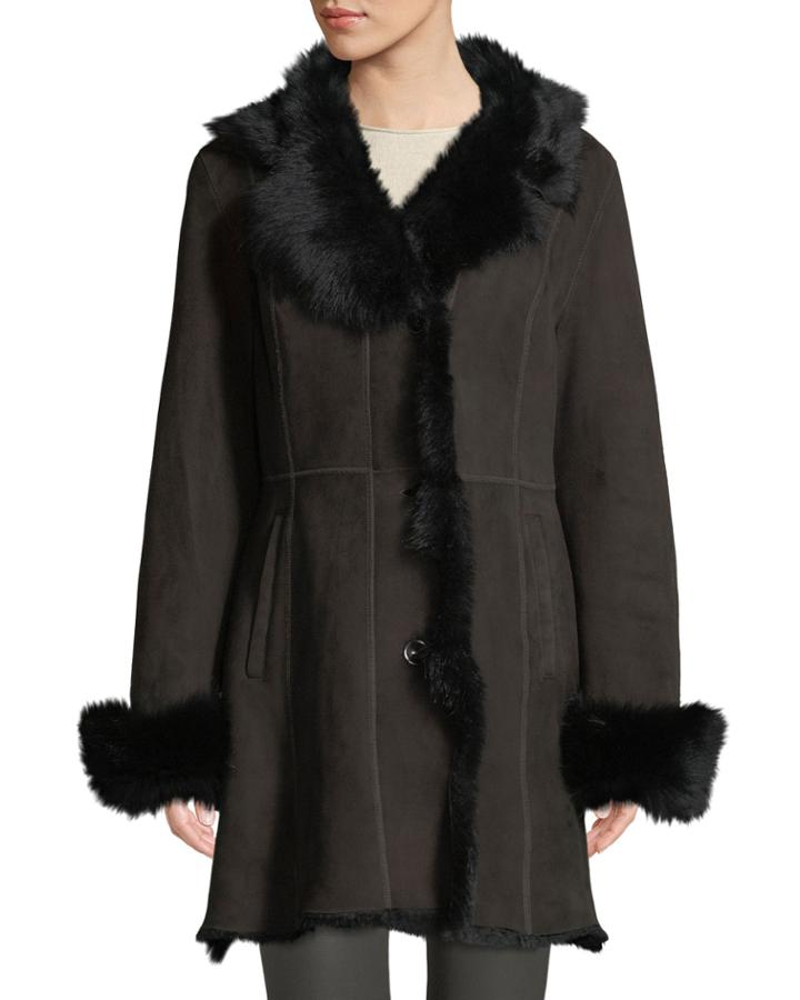 Lamb Shearling Stroller Coat W/ Toscana Trim