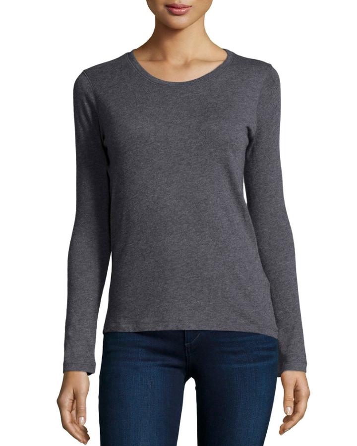 Cashmere Long-sleeve Crewneck Top