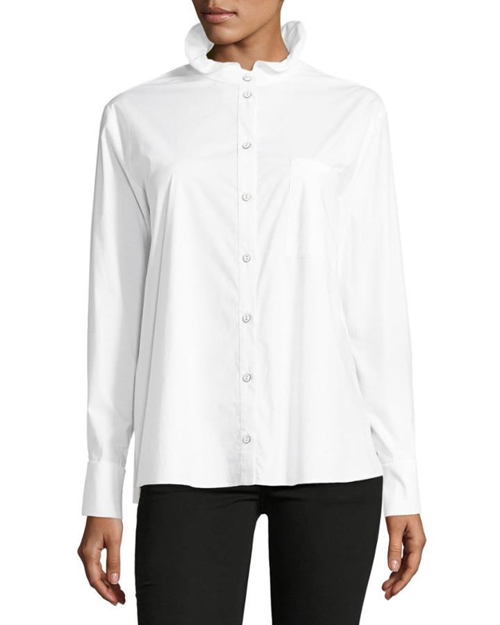 Mika Stand-collar Button-front Poplin