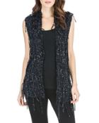Silver-flecked Vest W/ Fringe, Black