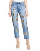 Higher Ground Cropped Straight Jeans With Floral Details