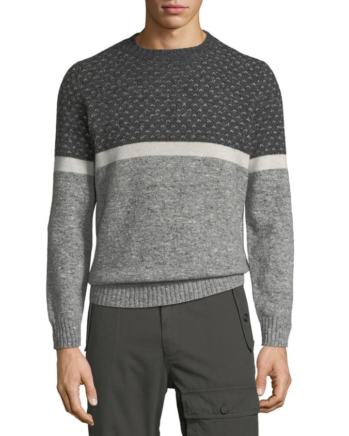 Men's Cashmere-blend Jacquard/stripe Pullover