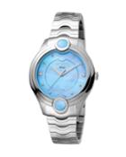 Women's 34mm Stainless Steel 3-hand Inlay Watch With Bracelet, Steel/light Blue