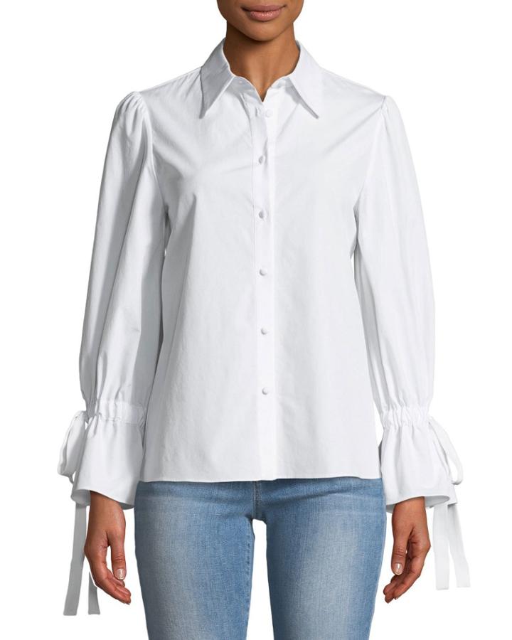 Julianna Puff-sleeve Button-front Tie-cuff