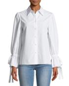 Julianna Puff-sleeve Button-front Tie-cuff
