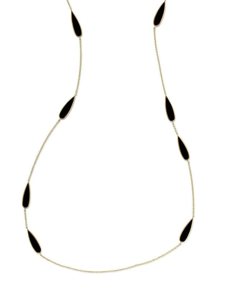 18k Polished Rock Black Onyx Candy Pear Station Necklace