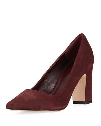Julie Pointed-toe Suede Pump, Burgundy