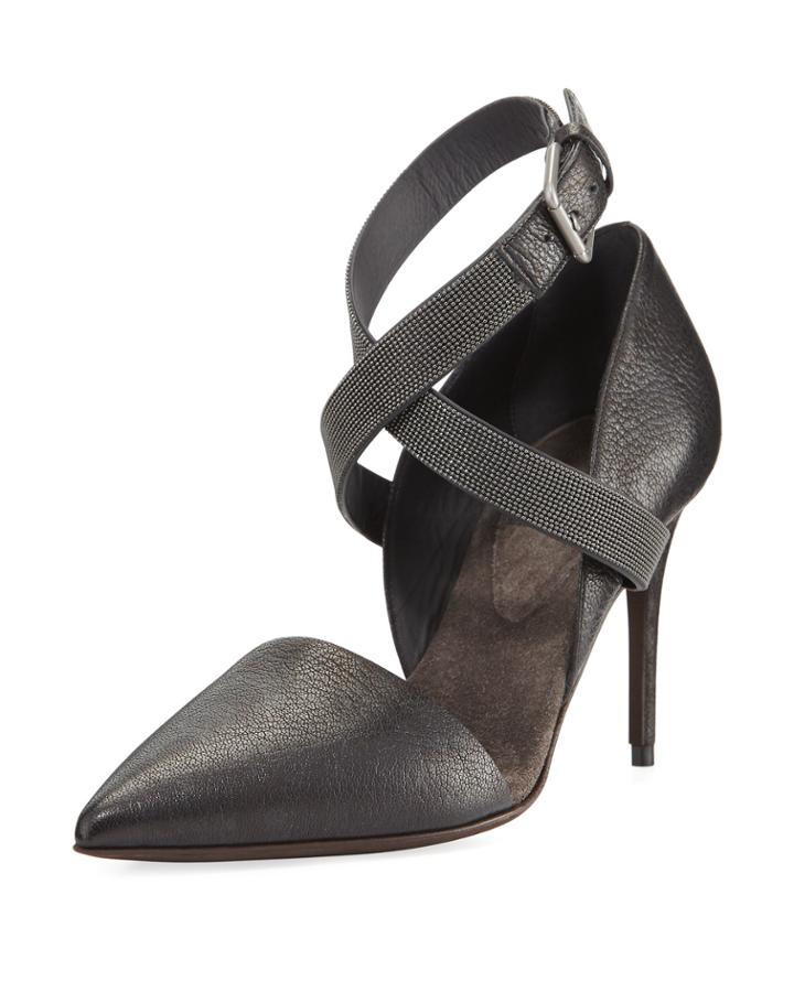 85mm Leather Pump With Monili Ankle Wrap
