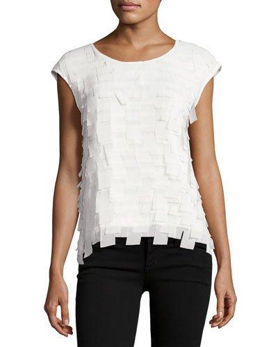 Fringed Woven Top, Ivory