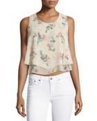 Floral-print Layered Tank, Soft White/print