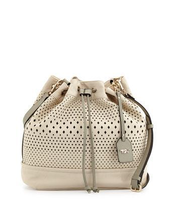 Poverty Flats By Rian Diamond Perforated Drawstring Bucket Bag, Cream/gray