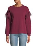 Ostrich Feather-sleeve Drop-shoulder Pullover