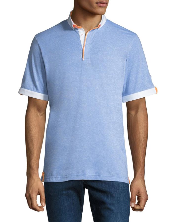 Men's Contrast-trim Roll-sleeve Polo