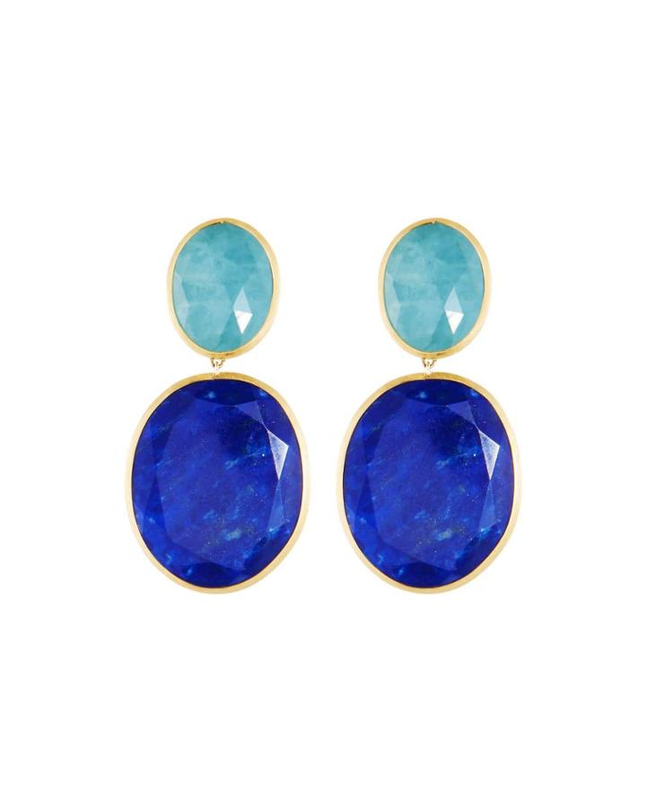 18k Lunaria Aquamarine & Lapis Drop Earrings