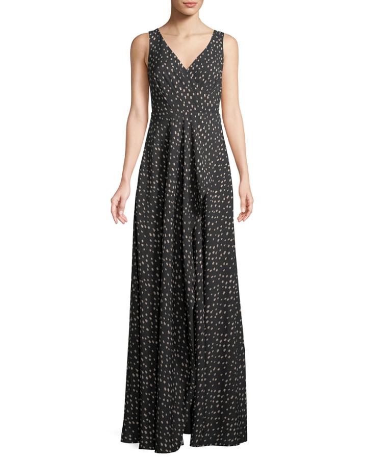The Reagan Polka-dot Crepe Long Gown Dress