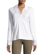 Pleated V-neck Top, White
