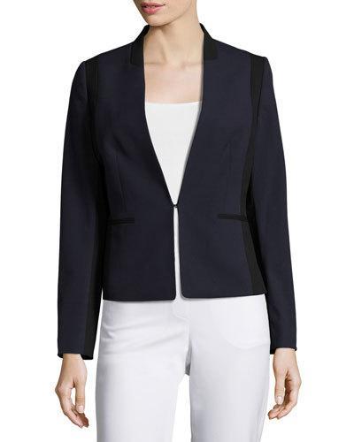 Jade Collarless Blazer Jacket, Navy/black