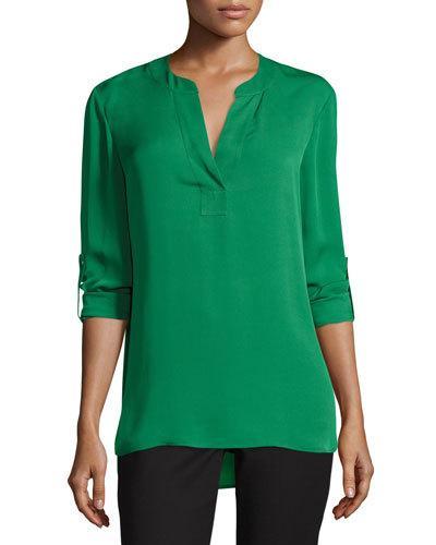 Esti Silk High-low Blouse, Green