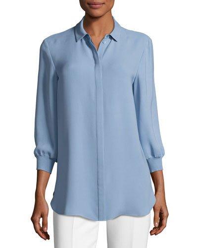 Amina Matte-silk Blouse, Blue