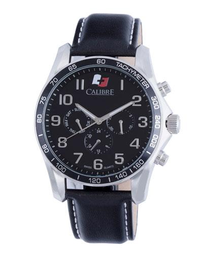 44mm Men's Buffalo Chronograph Leather Watch, Black
