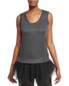 Wool Jersey Scoop-neck Tank With Tulle Hem, Charcoal
